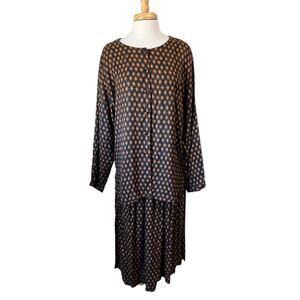 Vtg 90s SUBURBANS Womens XL Set 2 Piece Tunic Maxi Skirt Navy Orange Harlequin